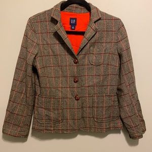 Vintage Gap | 90% Wool Tan and Red Plaid Blazer | 3 Button | 4